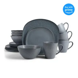 Modern Chic Smooth Ceramic Stoneware Dinnerware 16 Piece Set - Service for 4, Slate Grey