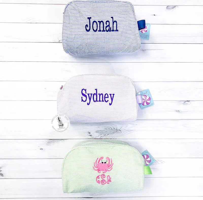 Monogrammed Seersucker Toiletry Bags