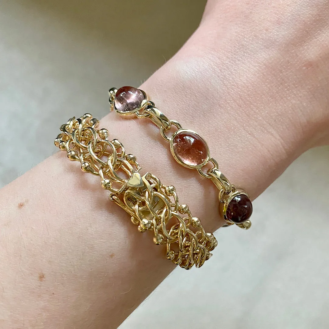 Multi Color Tourmaline 14K Yellow Gold Link Bracelet