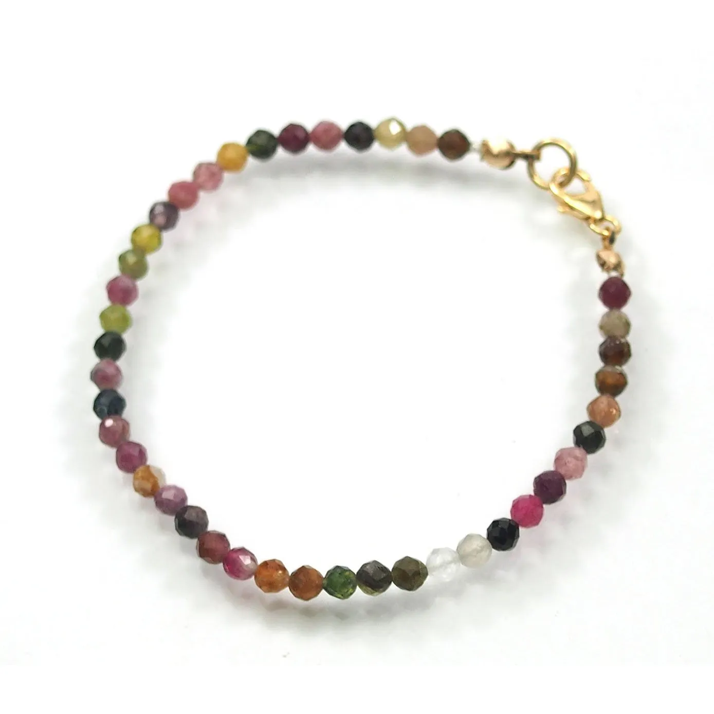 Multi-Colored Tourmaline 4mm Faceted Round Bracelet with Gold Filled Trigger Clasp