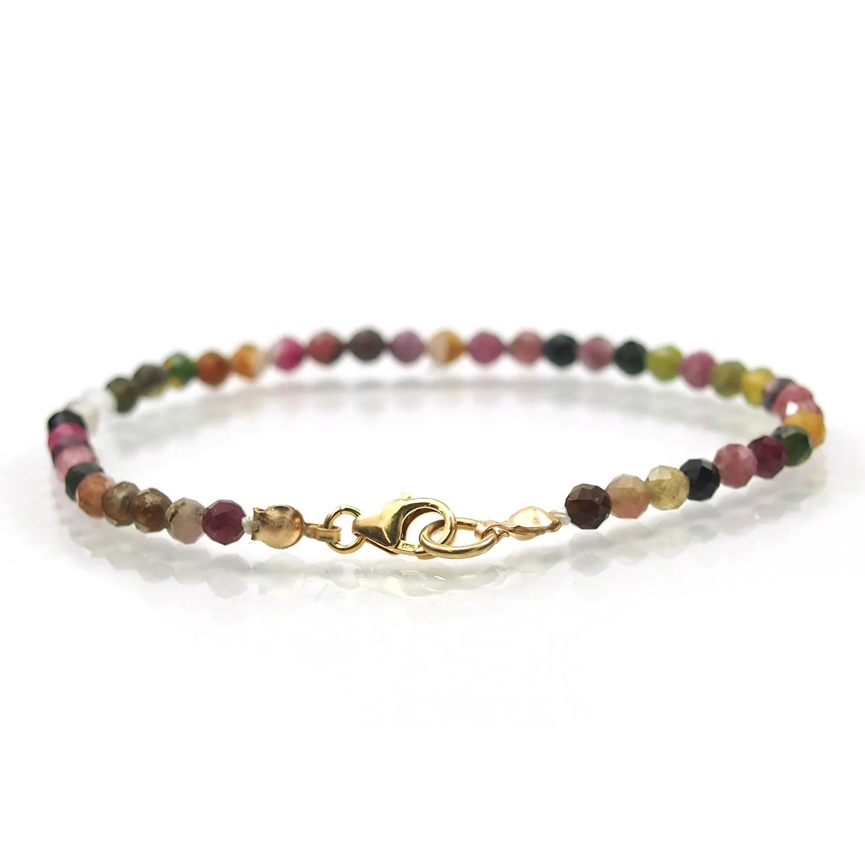 Multi-Colored Tourmaline 4mm Faceted Round Bracelet with Gold Filled Trigger Clasp