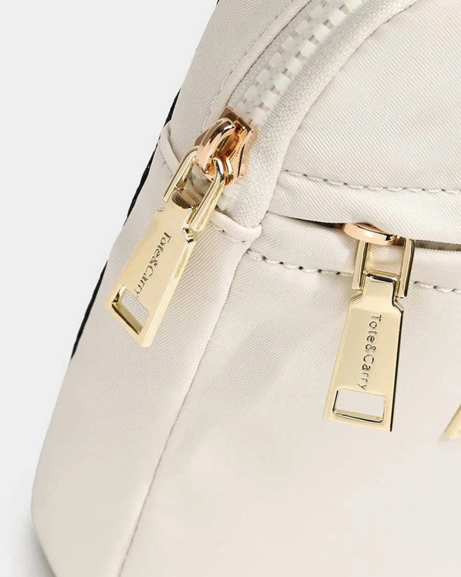 Nylon Crossbody Sling Bag in Creme White