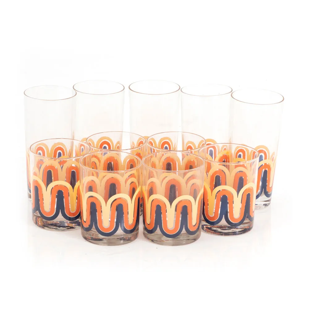 Orange 70's Waves Rocks & Highball Glass