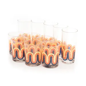Orange 70's Waves Rocks & Highball Glass