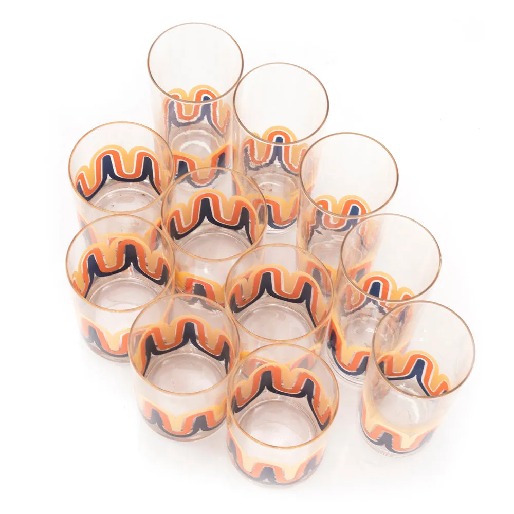 Orange 70's Waves Rocks & Highball Glass