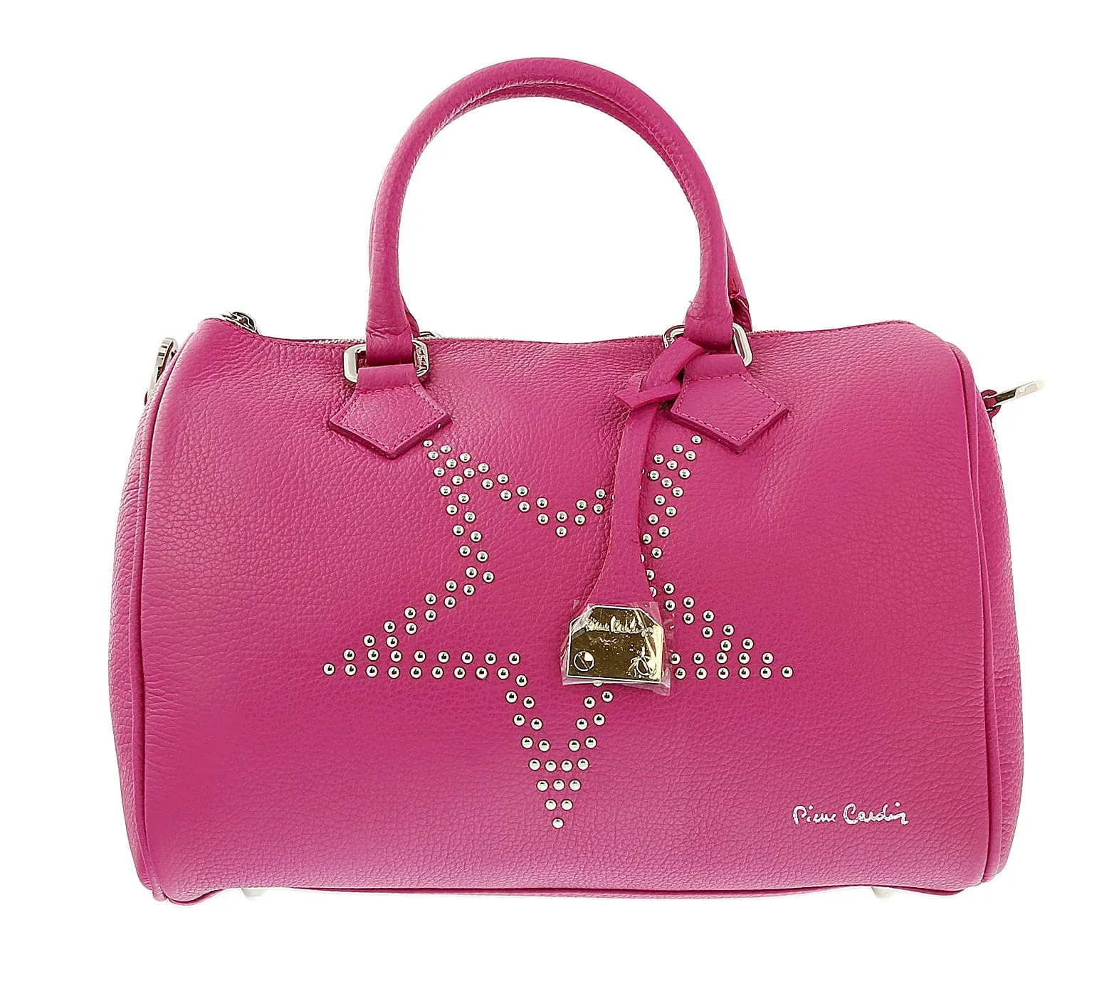 Pierre Cardin Fuxia Leather Star Studded Medium Fashion Satchel Bag