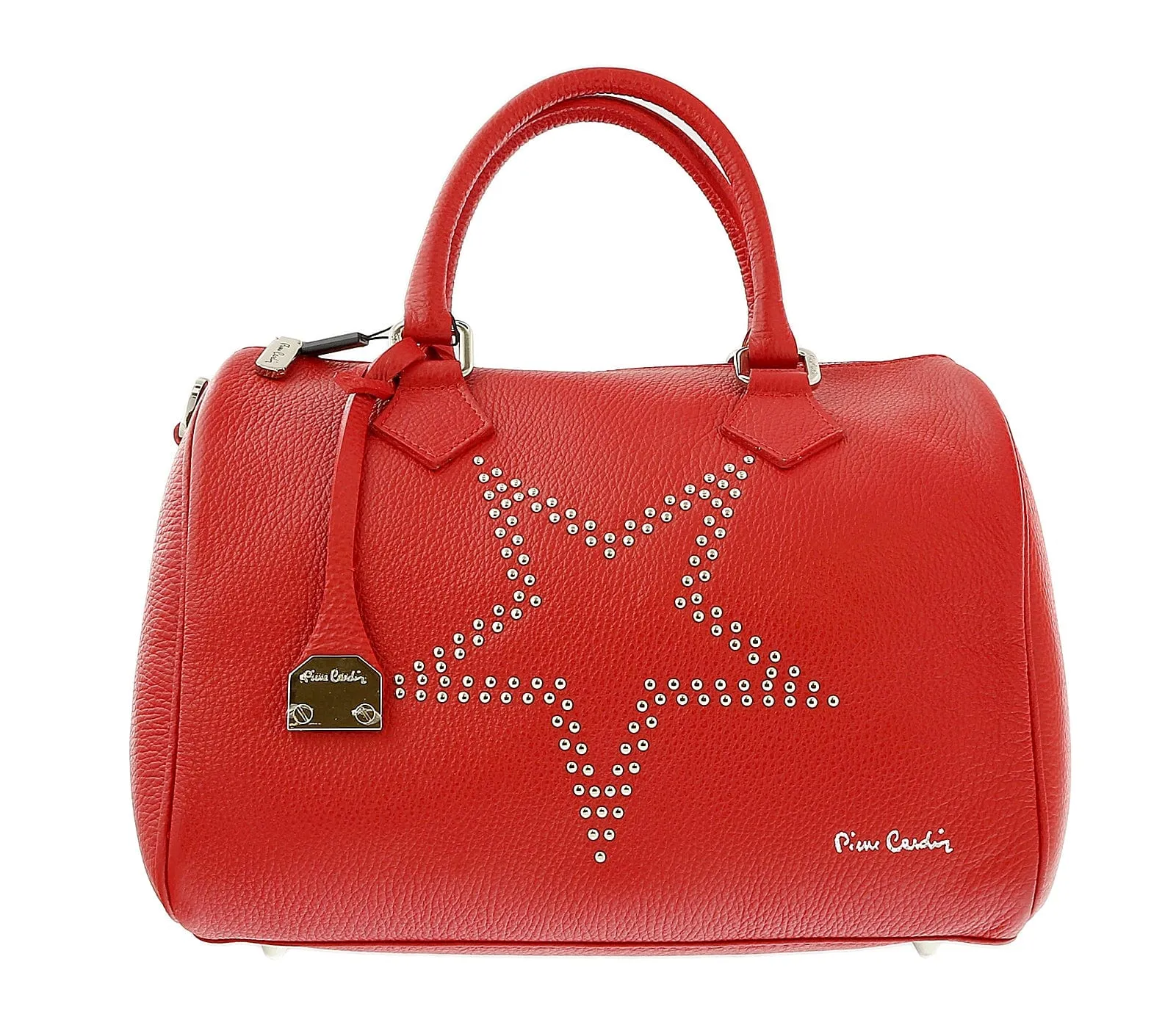Pierre Cardin Red Leather Star Studded Medium Fashion Satchel Bag