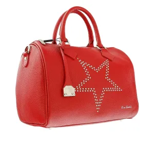 Pierre Cardin Red Leather Star Studded Medium Fashion Satchel Bag