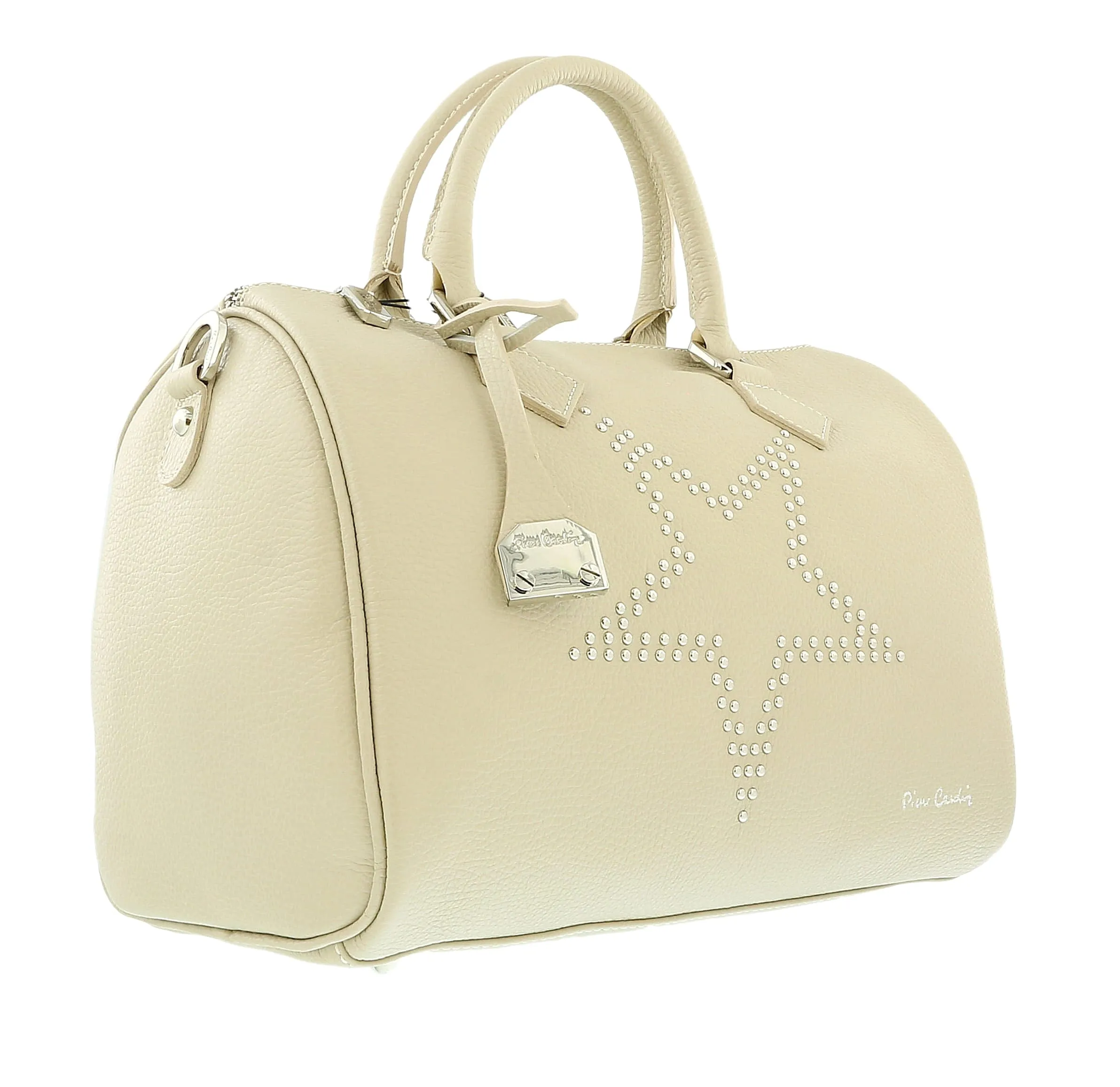 Pierre Cardin Sand Leather Star Studded Medium Fashion Satchel Bag