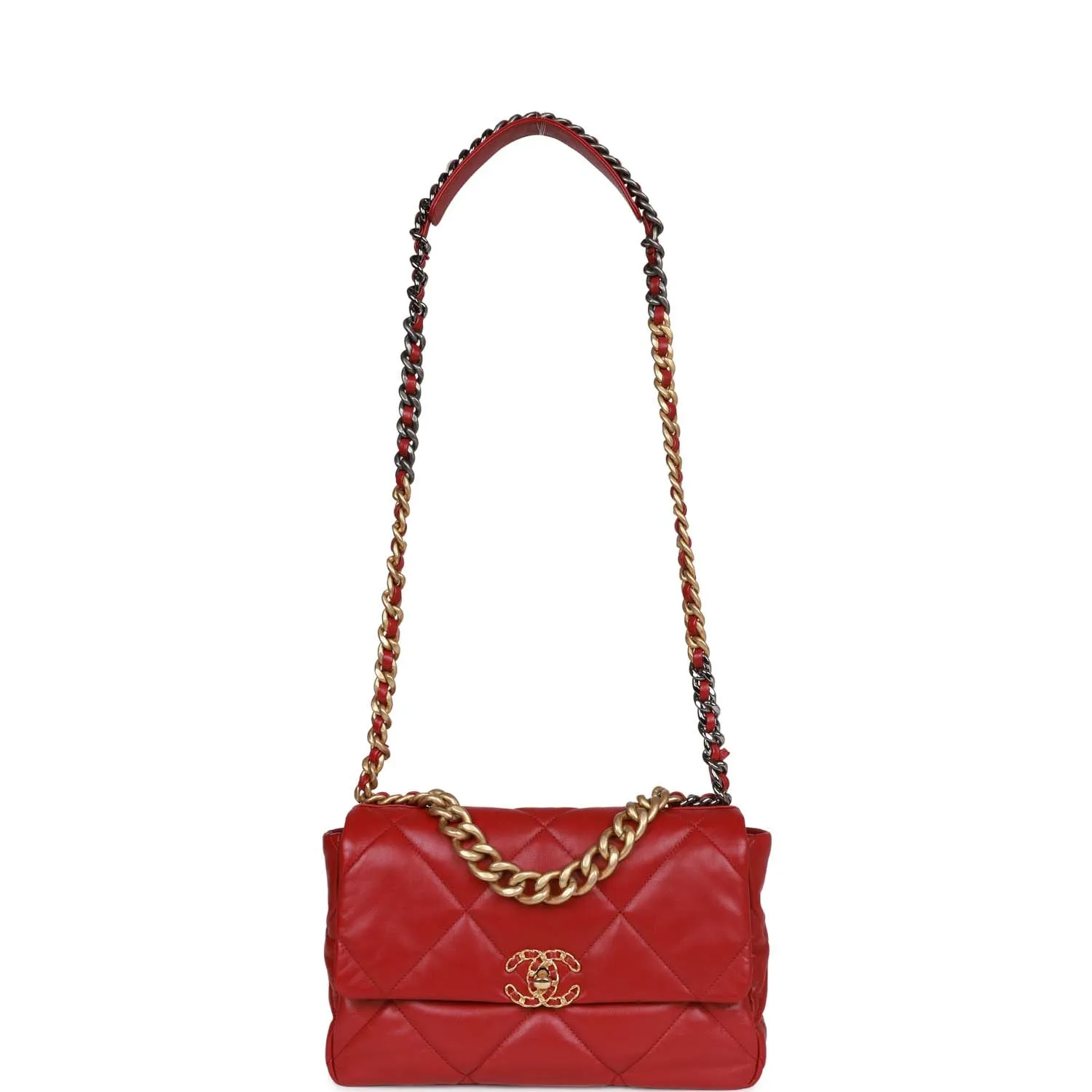 Pre-owned Chanel Medium 19 Flap Bag Red Calfskin Mixed Hardware