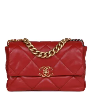 Pre-owned Chanel Medium 19 Flap Bag Red Calfskin Mixed Hardware