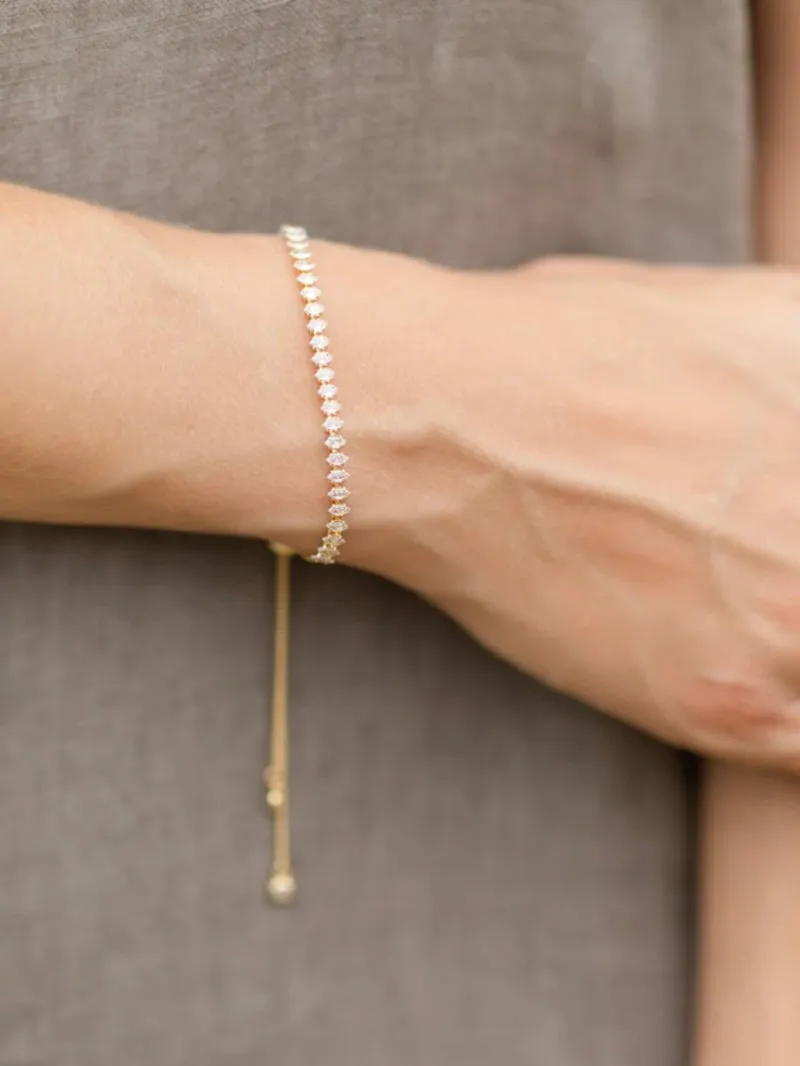 Pulley Tennis Bracelet With Narrow CZ | Gold