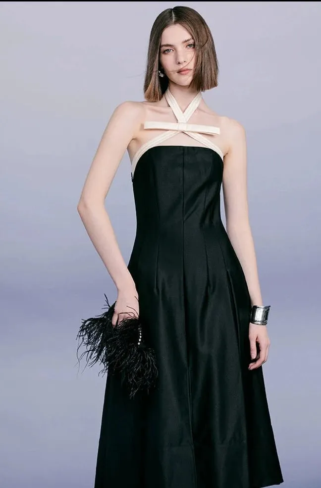 PURITY Stunning contrast bow black cocktail dress- Maxine