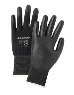 Radnor 2X 13 Gauge Economy Black Polyurethane Palm Coated Work Gloves With Gray Nylon Knit Liner