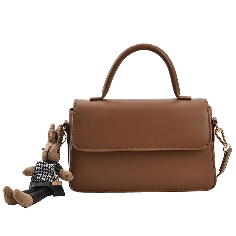 Retro small square bag ladies small handbag fashion classic leather messenger bag brown female bag send pendant