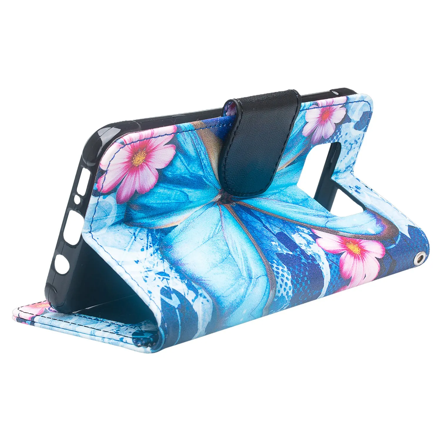 Samsung Galaxy S8 Active Case, Galaxy S8 Active Wallet Case, Wrist Strap Pu Leather Wallet Case [Kickstand] with ID & Credit Card Slots - Blue Butterfly