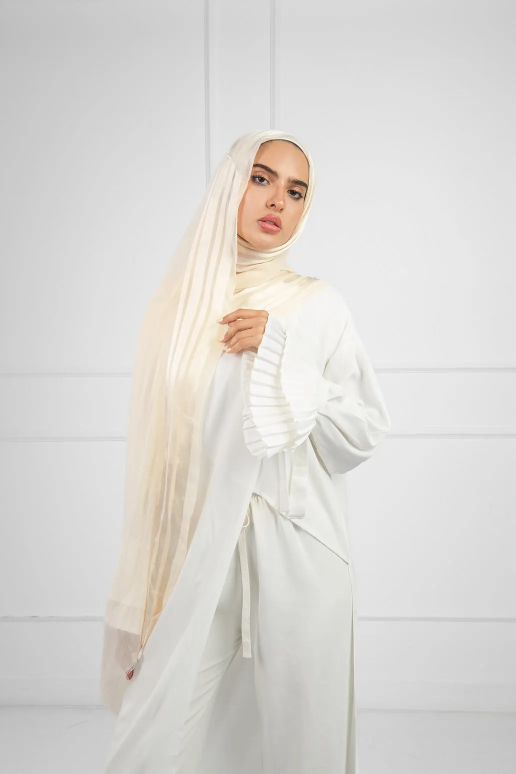 Satin striped Modal - Creamy