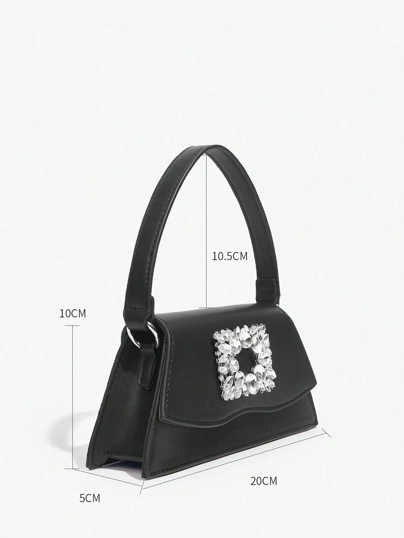 SHEIN Belle Luxury, Glamorous, Fashionable Black Rhinestone Decorated Flap Square Handbag For Women