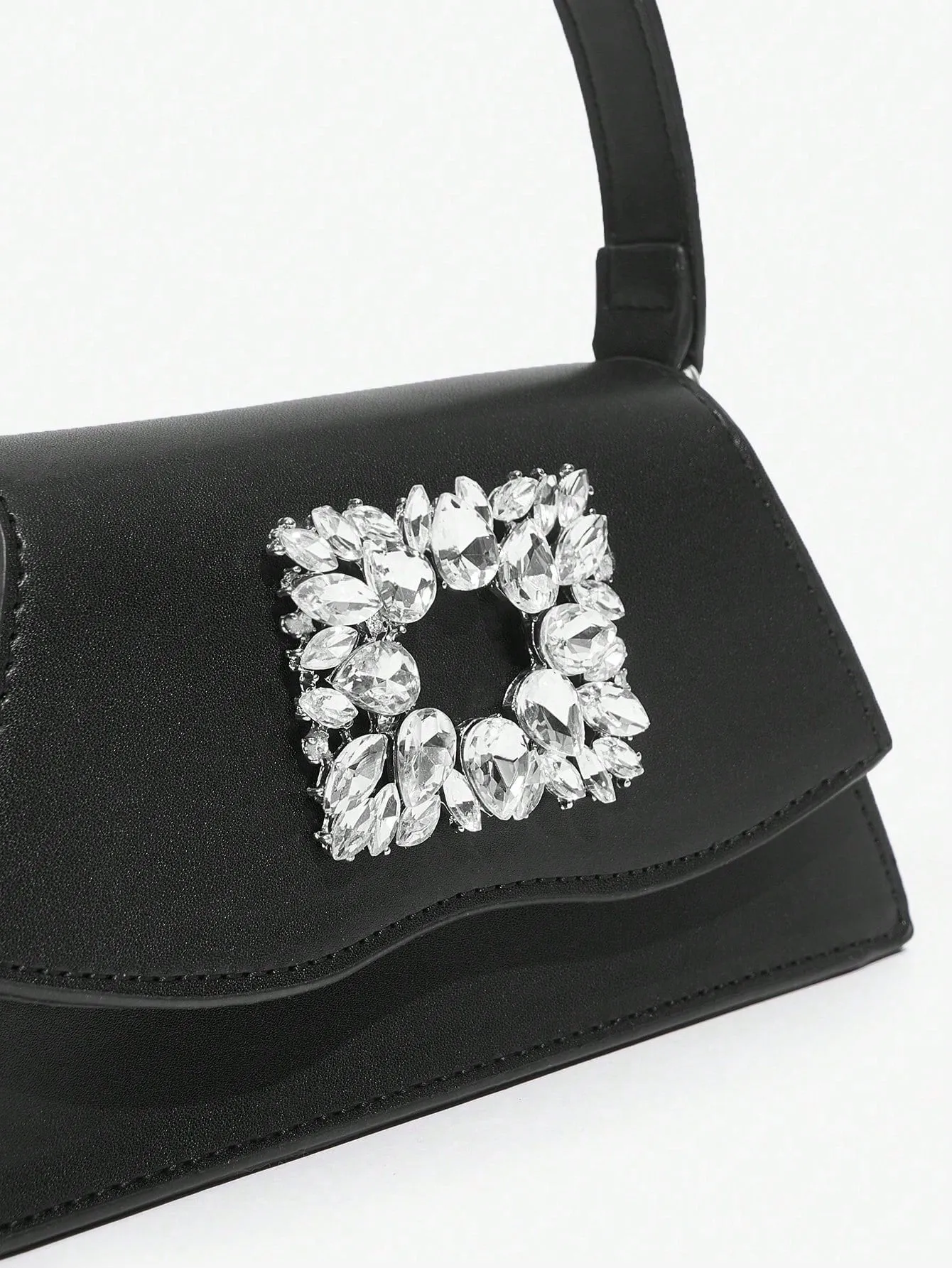 SHEIN Belle Luxury, Glamorous, Fashionable Black Rhinestone Decorated Flap Square Handbag For Women