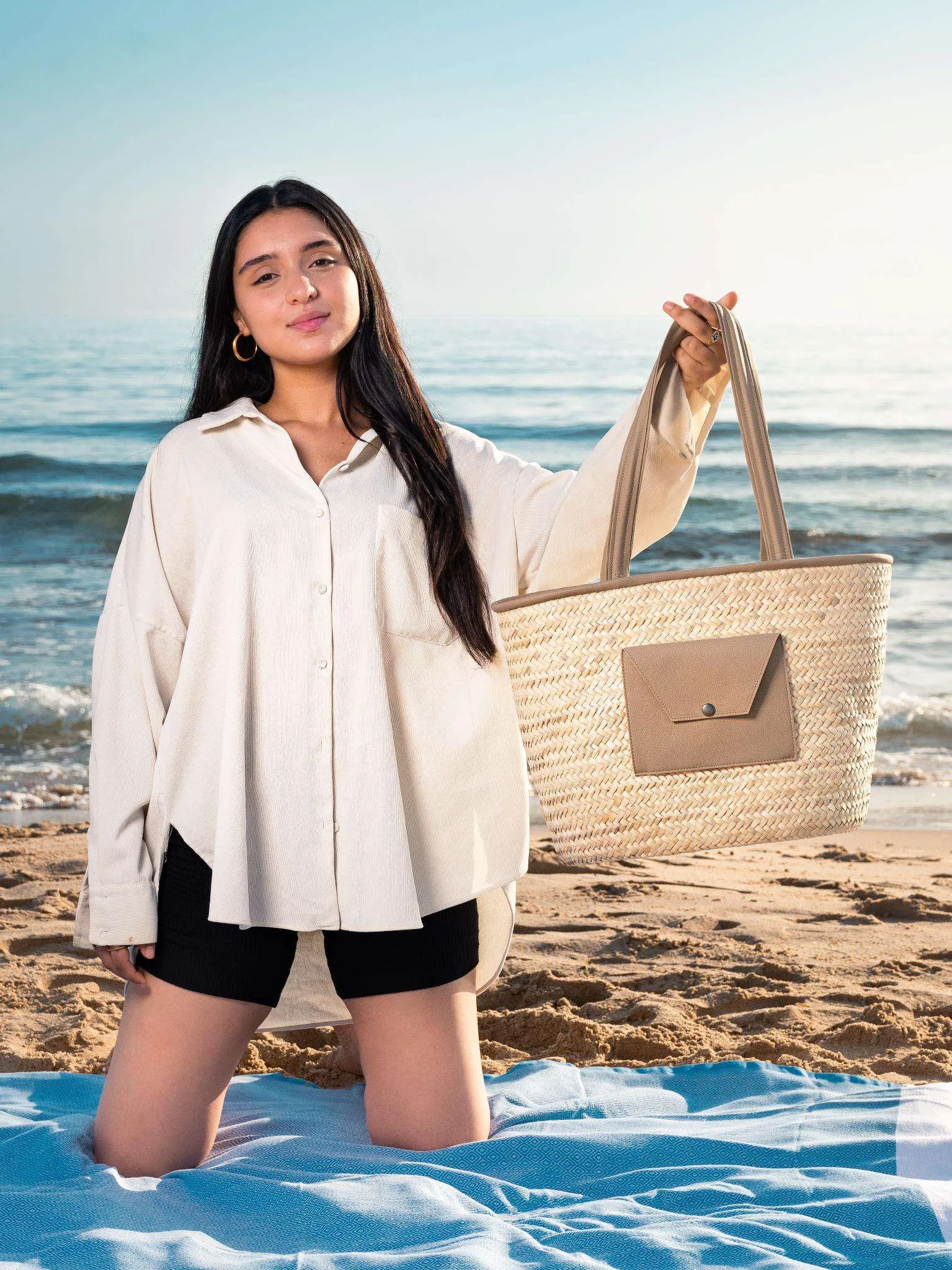 Shopping Bag Saaf with Fake Leather Pocket L