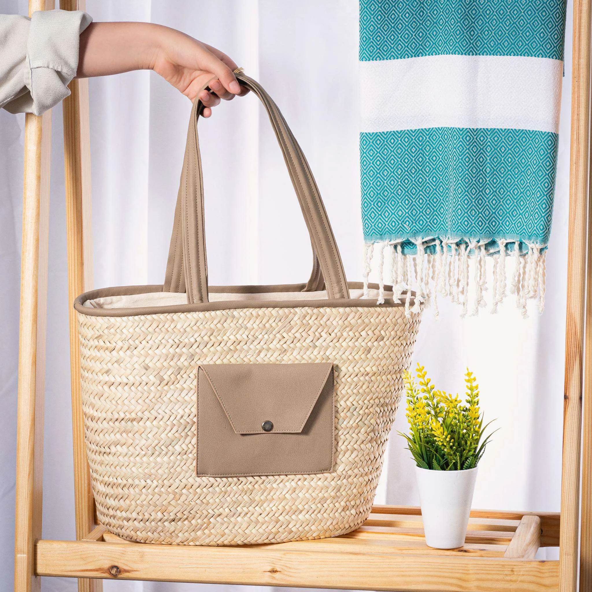 Shopping Bag Saaf with Fake Leather Pocket L