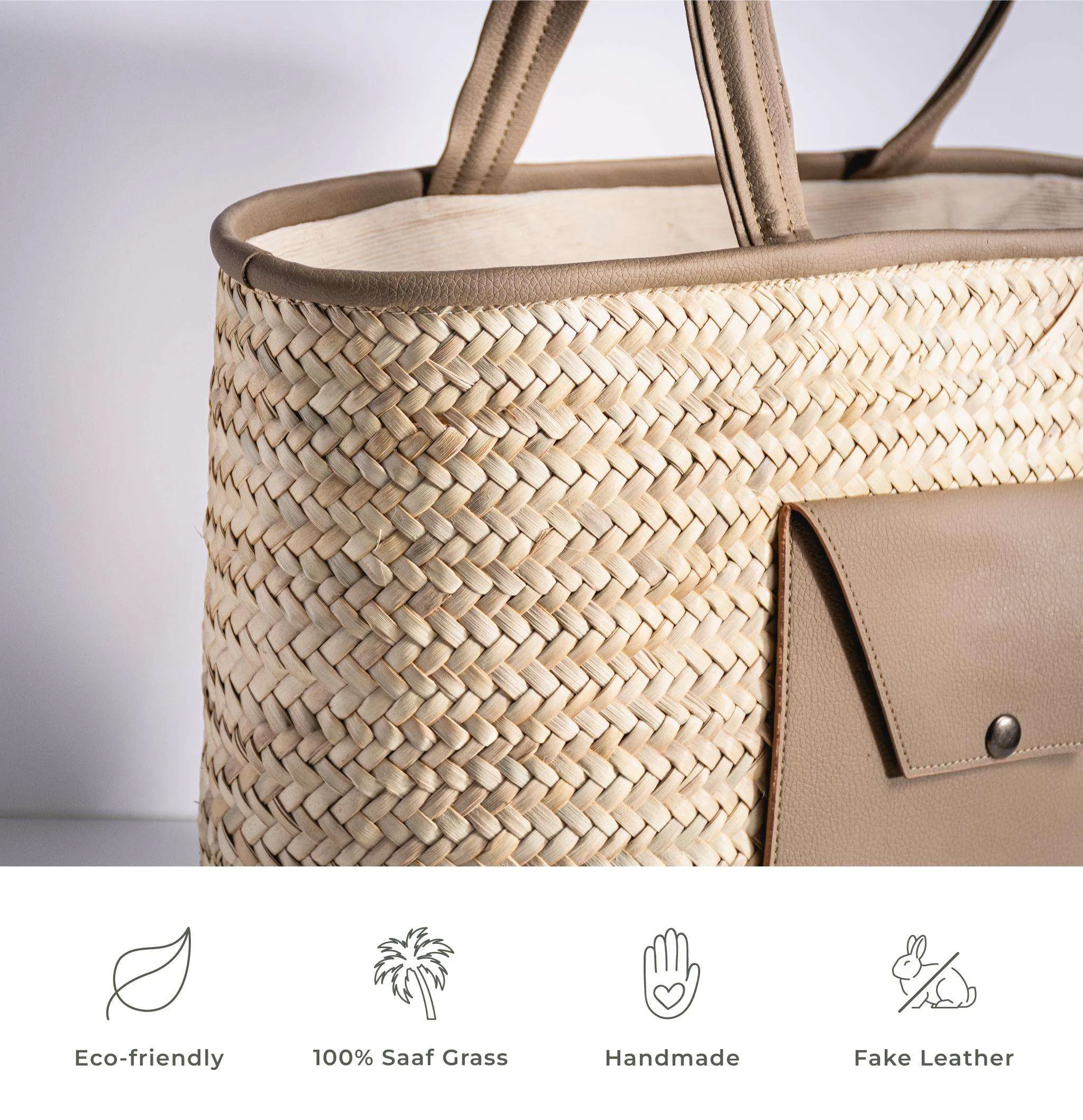 Shopping Bag Saaf with Fake Leather Pocket L