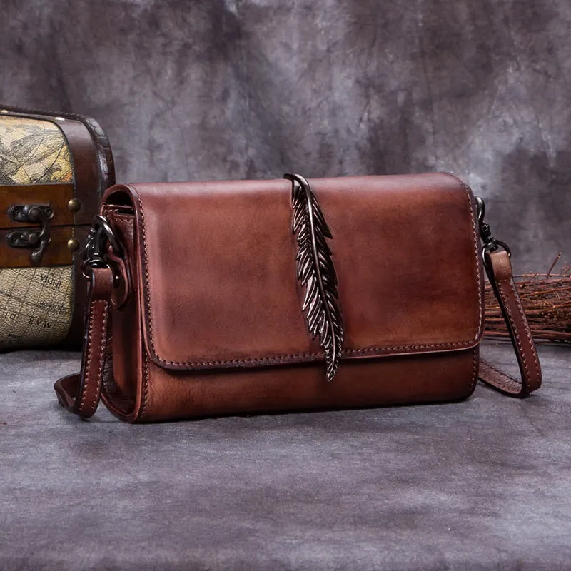 Small Ladies Brown Leather Crossbody Bags Shoulder Bag for Women