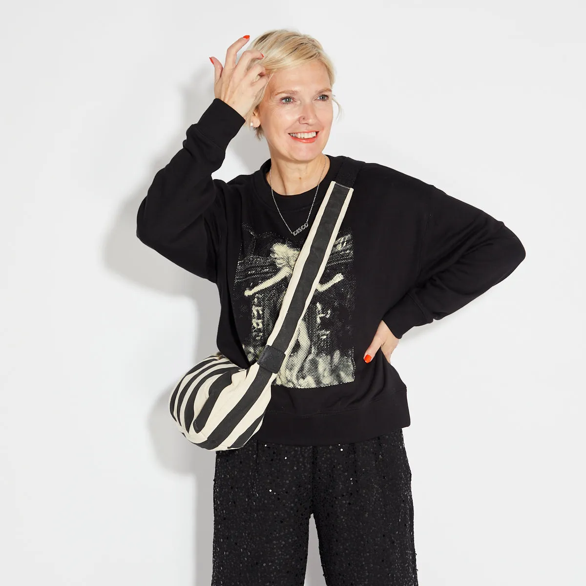 Small Stripe Ivory Black Crossbody Bag