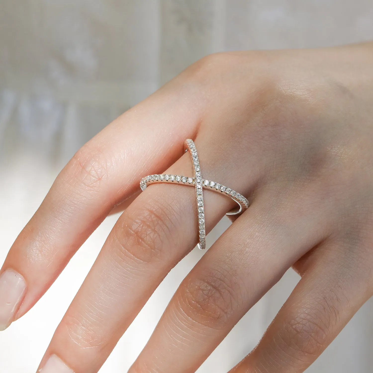 Sterling Silver CZ Criss Cross Ring