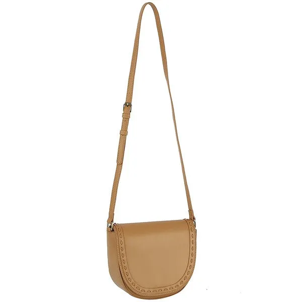 Stitched Flap Saddle Crossbody Bag