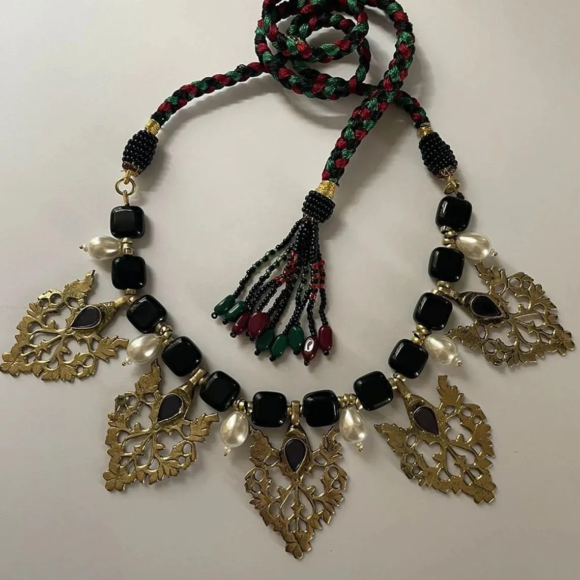 Stunning Black Stones and Motif Choker Necklace
