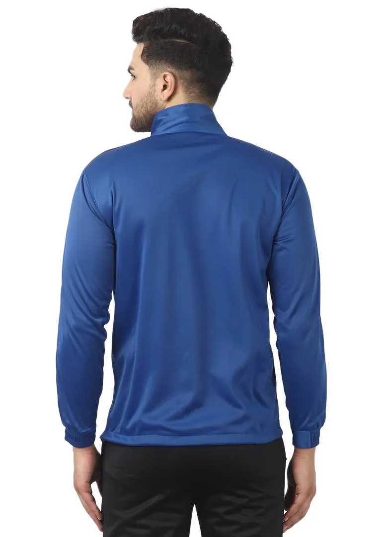 Stunning Blue Polyester Self Pattern Sporty Jacket For Men