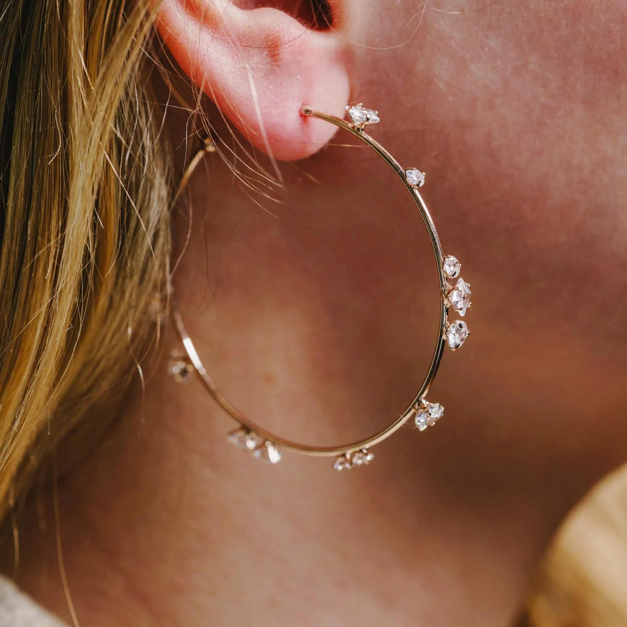 Stunning Crystal in2" Cubic Zirconia Hoop Earrings