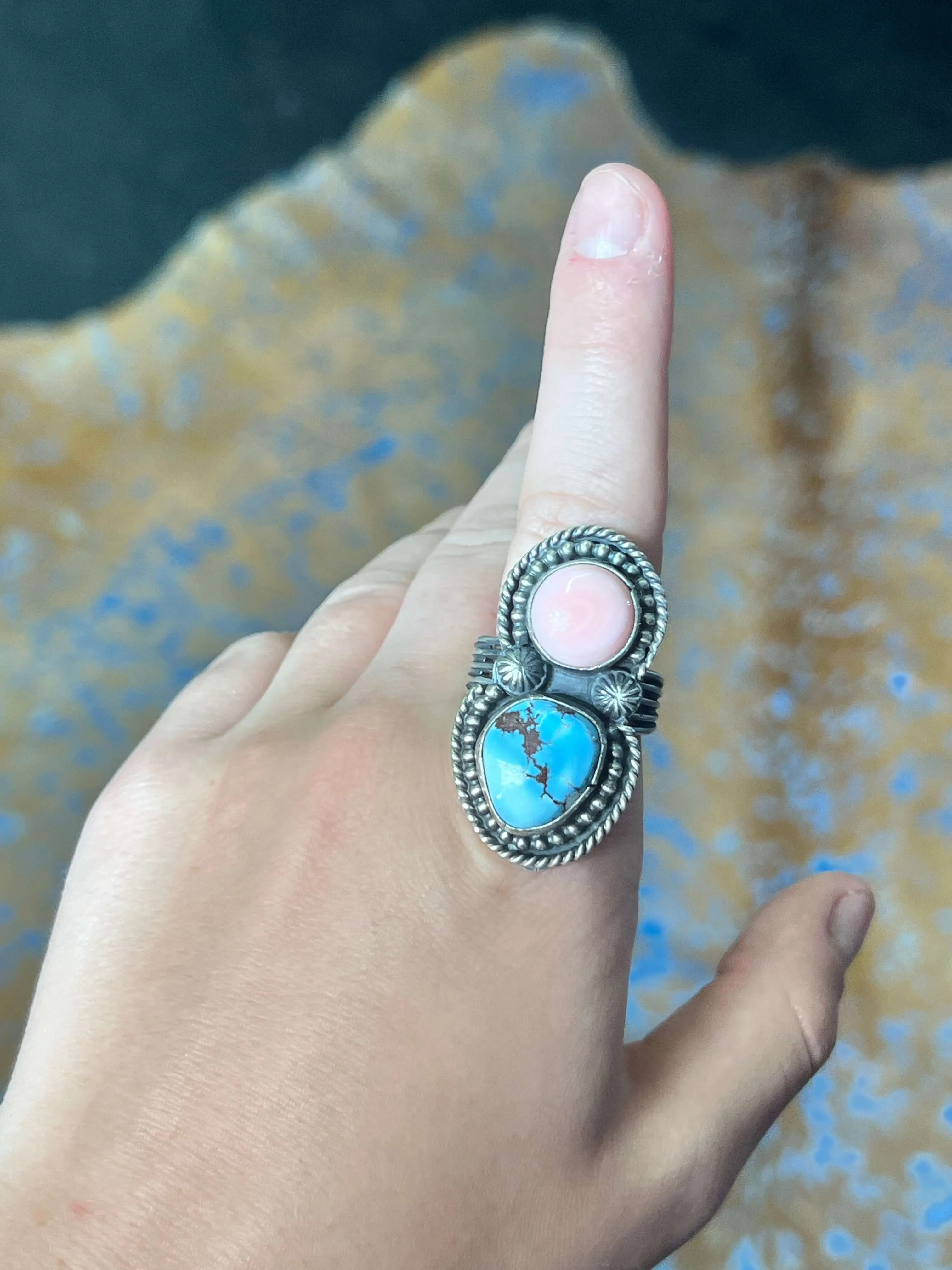 Stunning Golden Hill & Pink Conch Genuine Ring