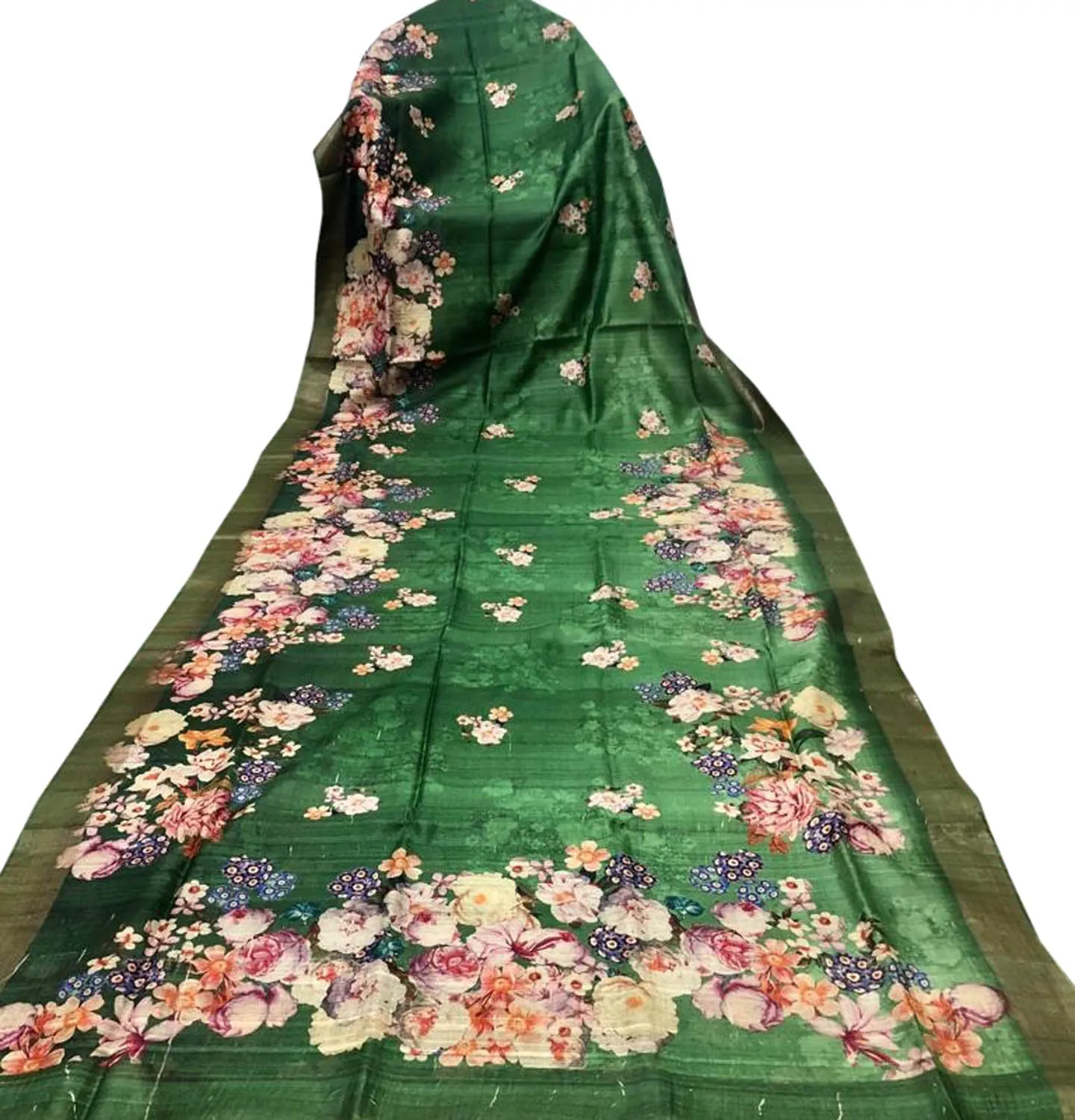 Stunning Green Tussar Ghicha Silk Saree with Digital Print