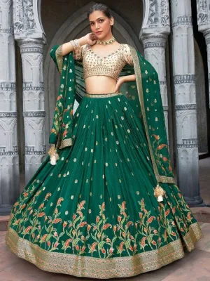 Stunning Green Zari Weaving Silk Designer Lehenga Choli Set