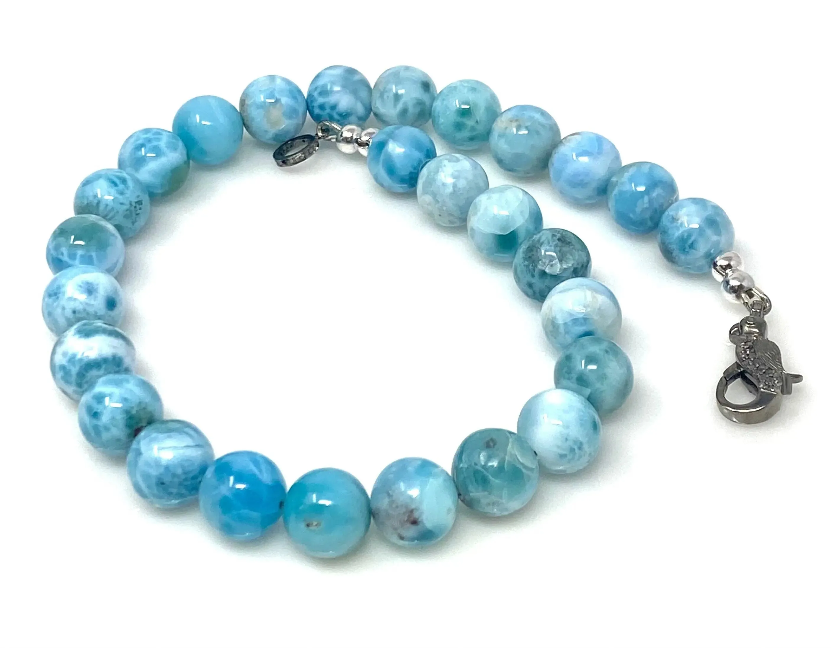 Stunning Larimar and Diamond Clasp Necklace – Exquisite Caribbean Elegance