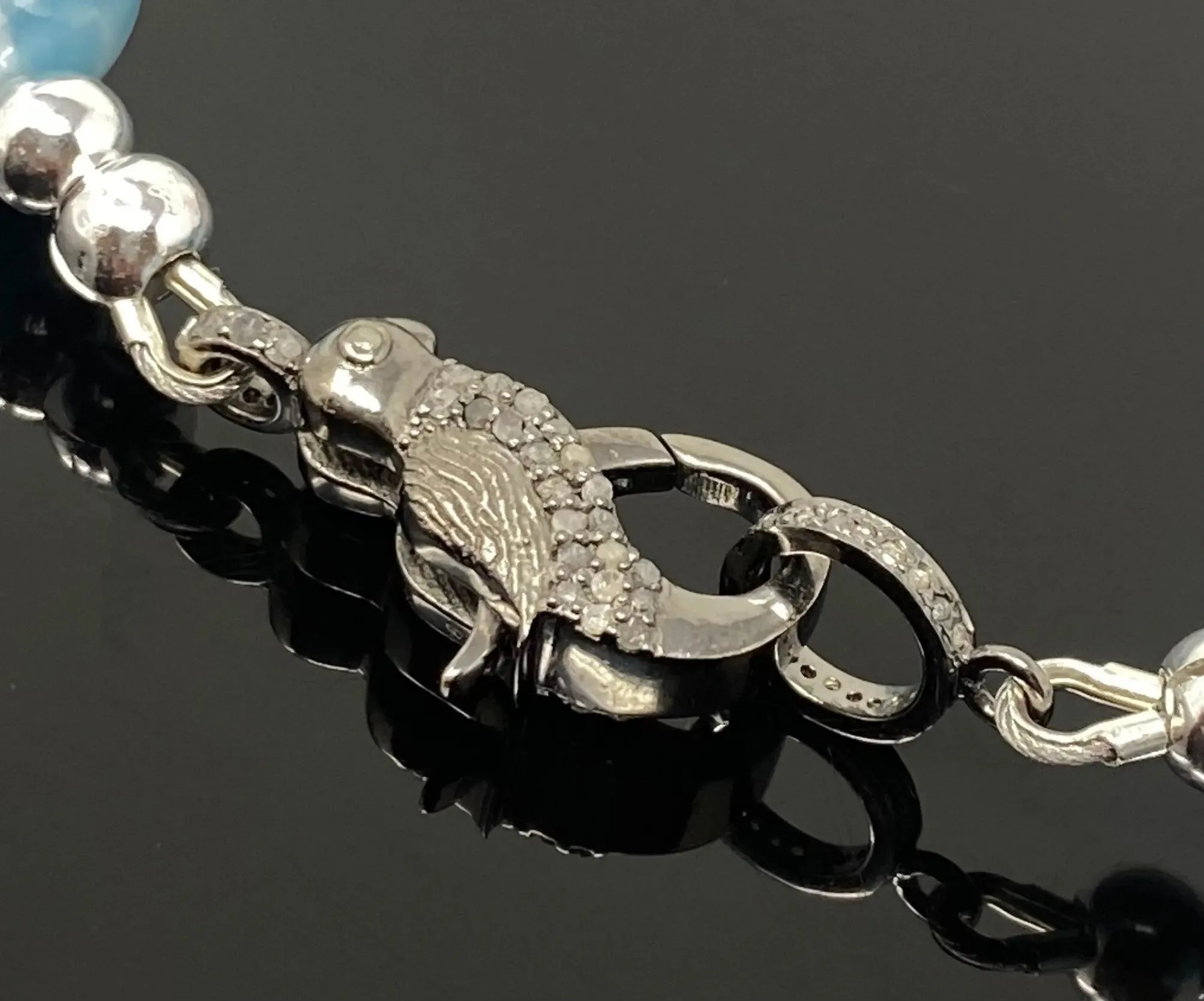 Stunning Larimar and Diamond Clasp Necklace – Exquisite Caribbean Elegance