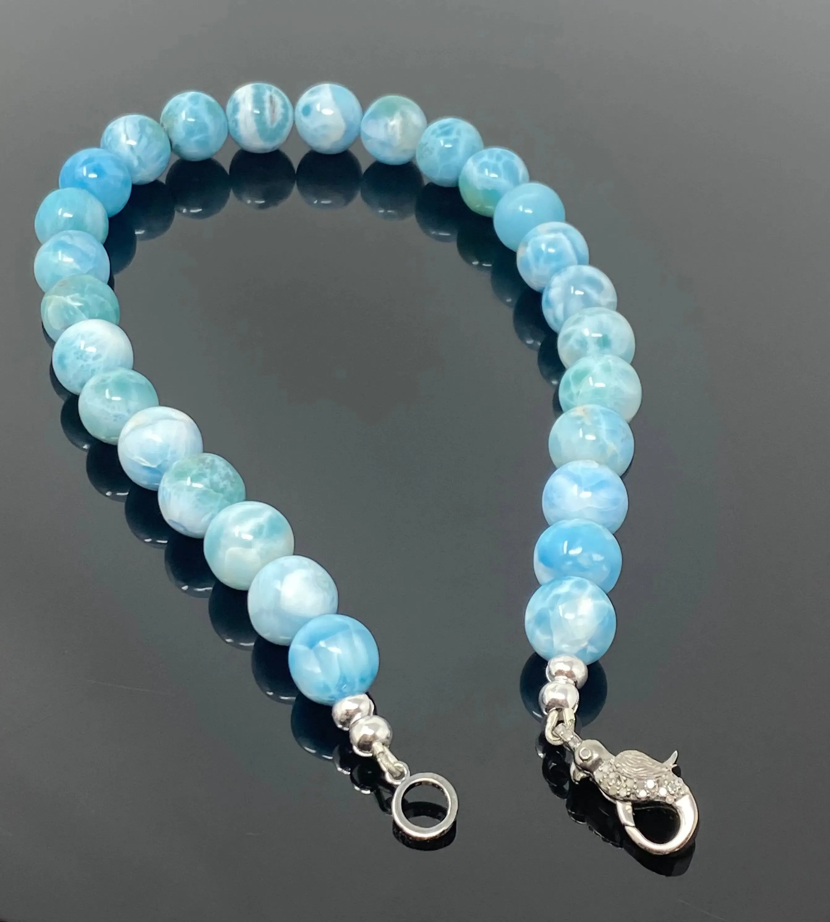 Stunning Larimar and Diamond Clasp Necklace – Exquisite Caribbean Elegance