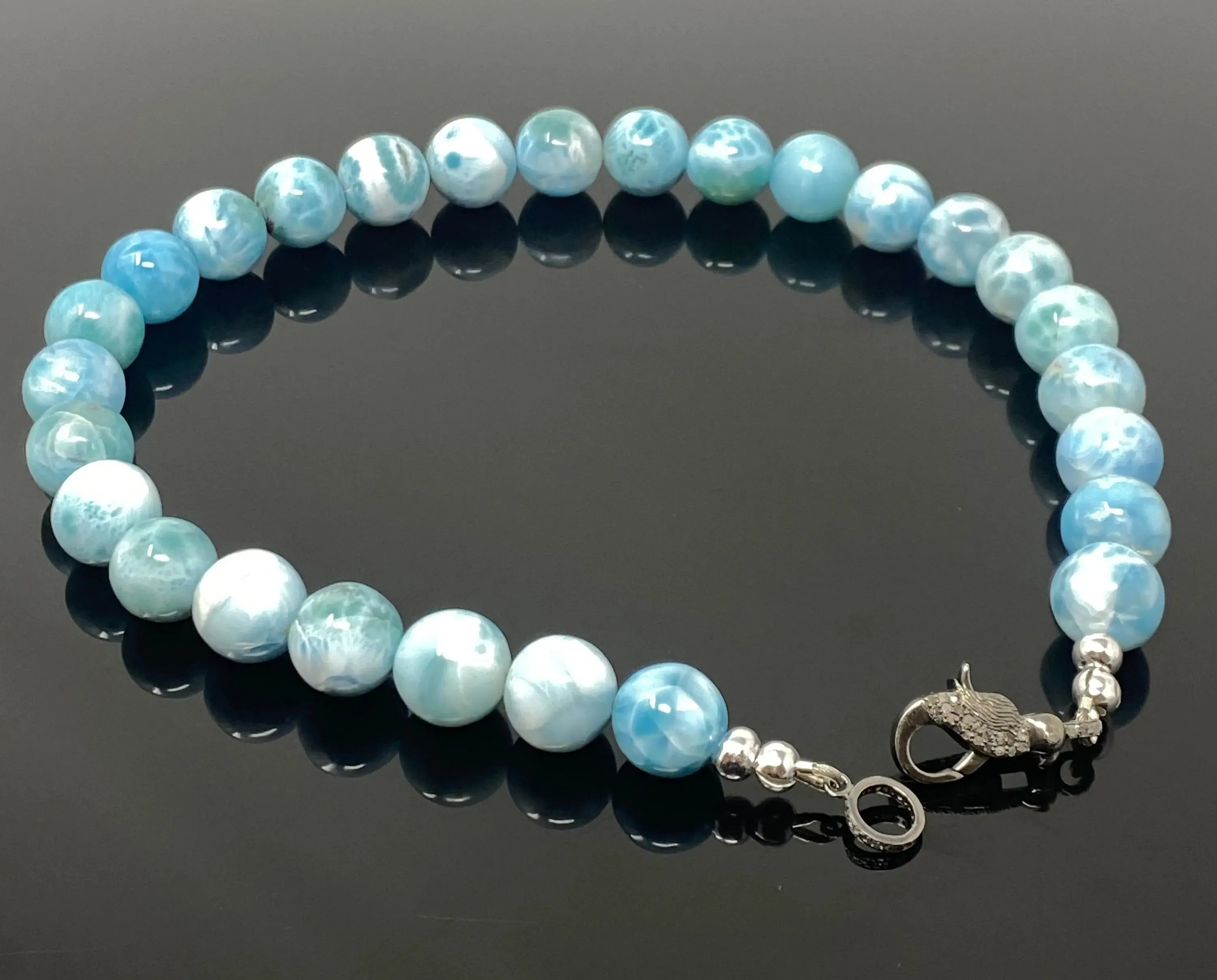 Stunning Larimar and Diamond Clasp Necklace – Exquisite Caribbean Elegance