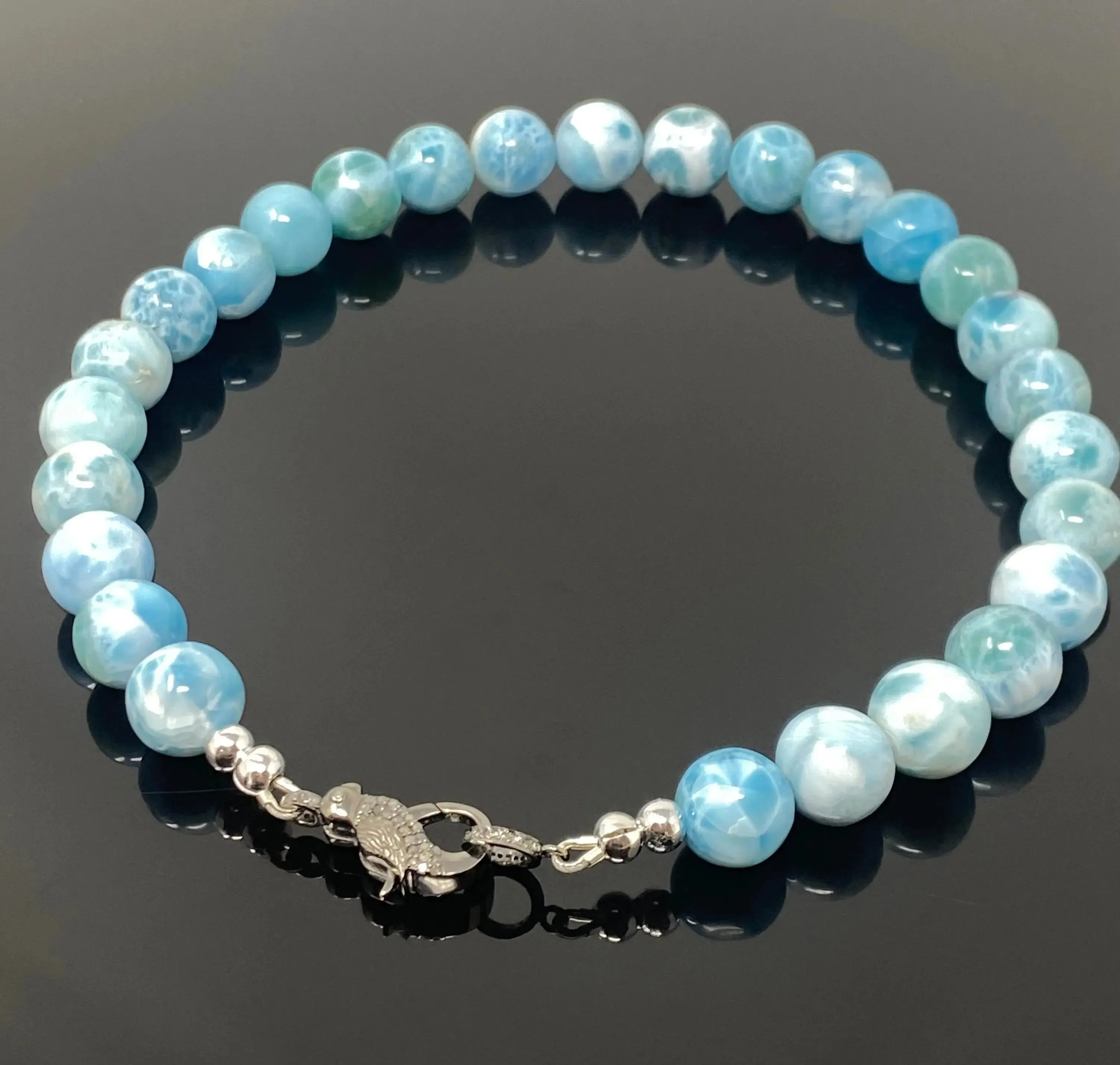 Stunning Larimar and Diamond Clasp Necklace – Exquisite Caribbean Elegance