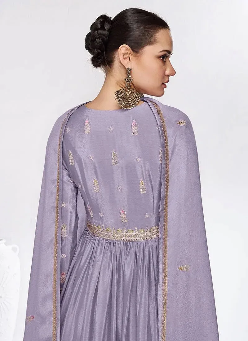 Stunning Lavender Chinon Embroidered Gown