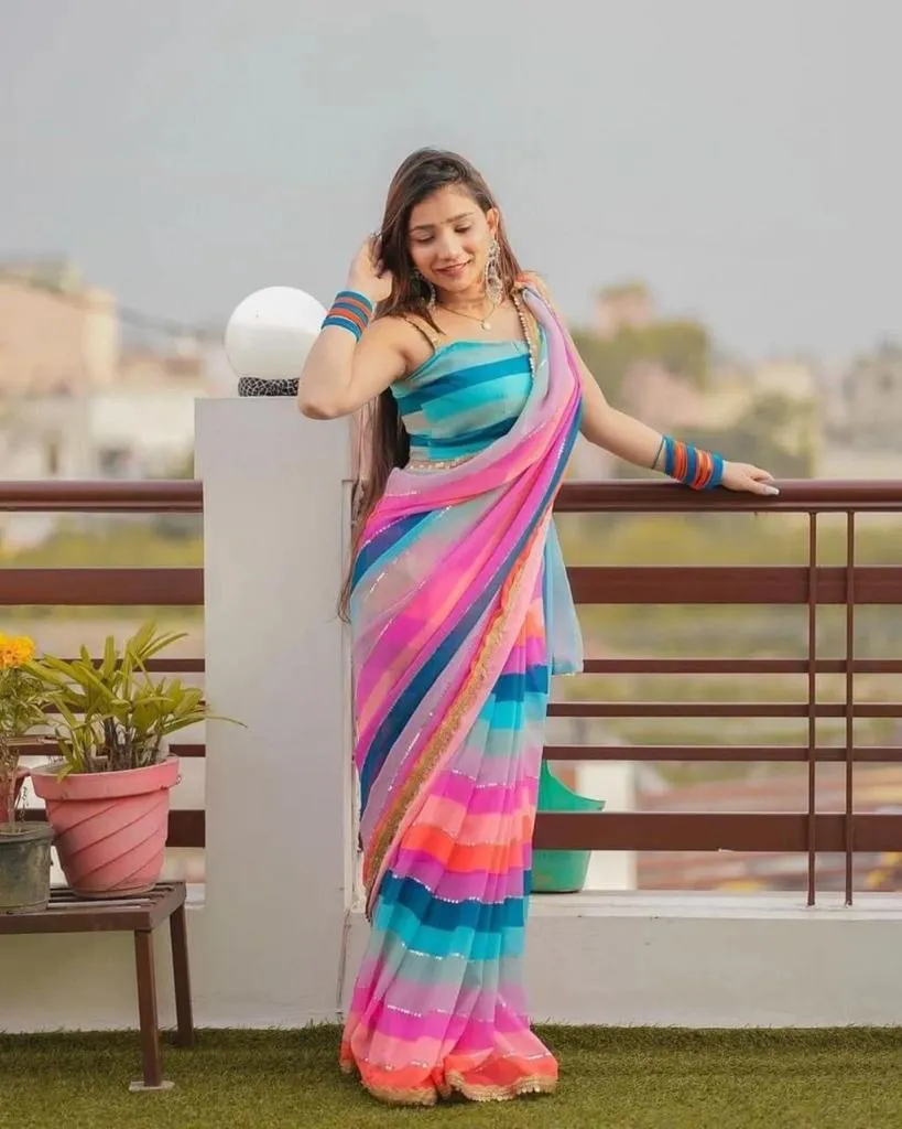 Stunning Multicolor Faux Georgette Partywear Sequence Saree with Designer Blouse