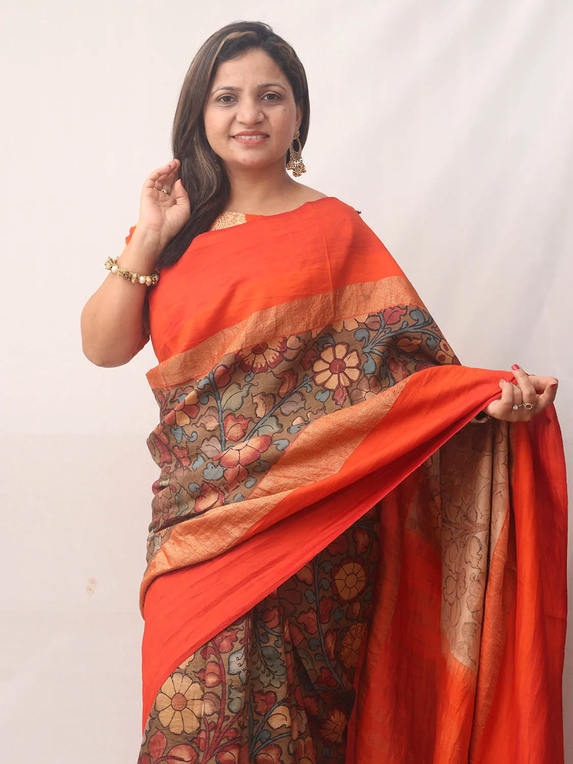 Stunning Multicolor Pen Kalamkari Pure Silk Saree