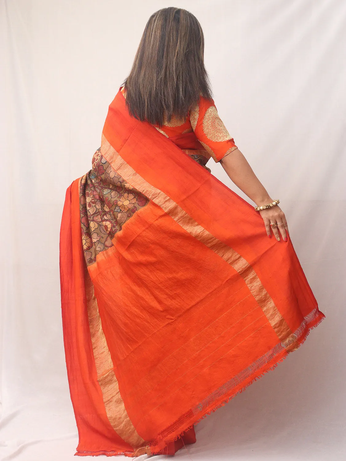 Stunning Multicolor Pen Kalamkari Pure Silk Saree