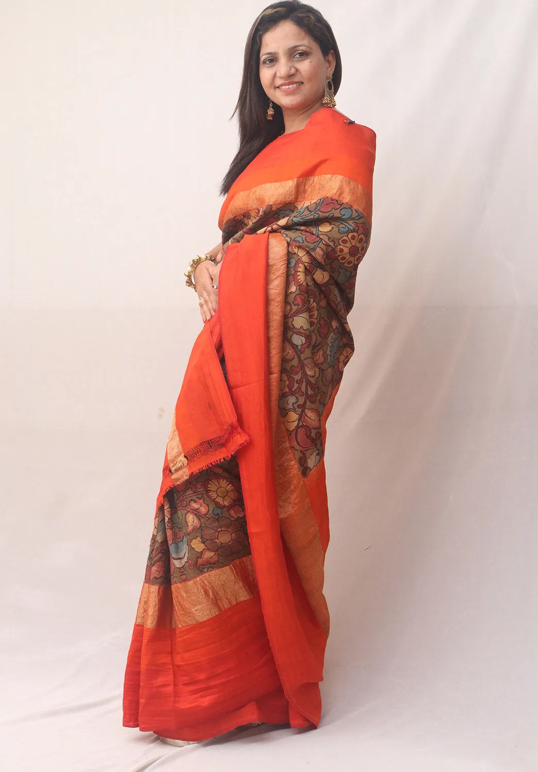 Stunning Multicolor Pen Kalamkari Pure Silk Saree
