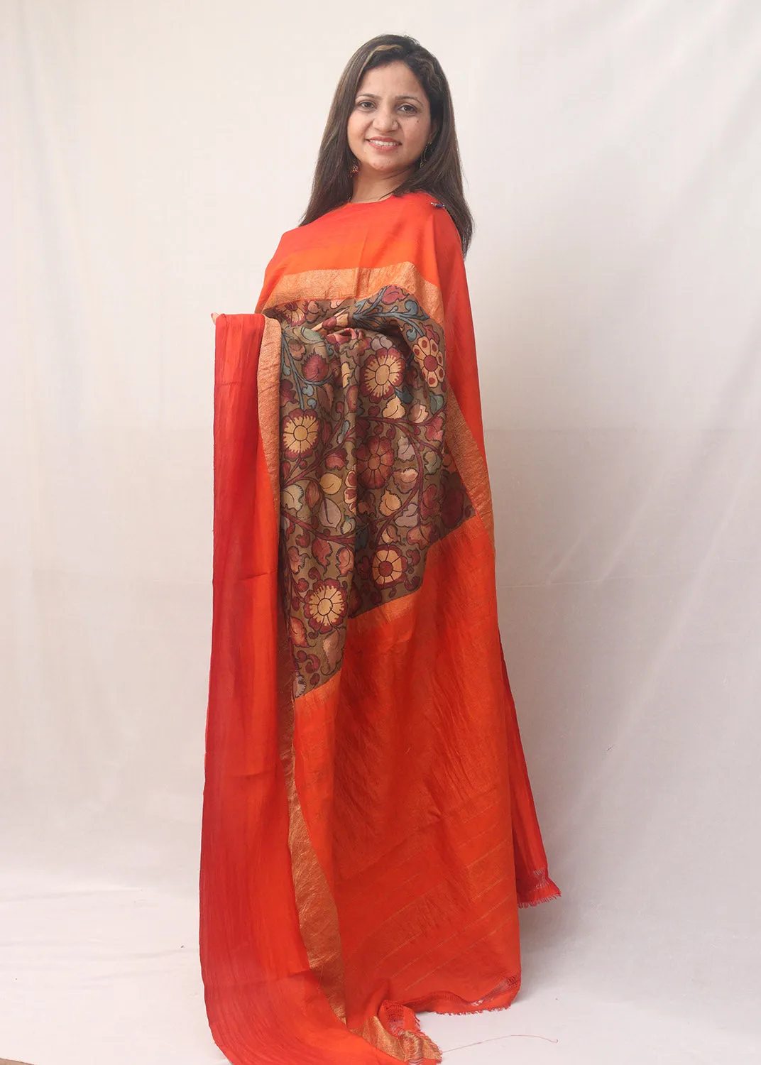 Stunning Multicolor Pen Kalamkari Pure Silk Saree