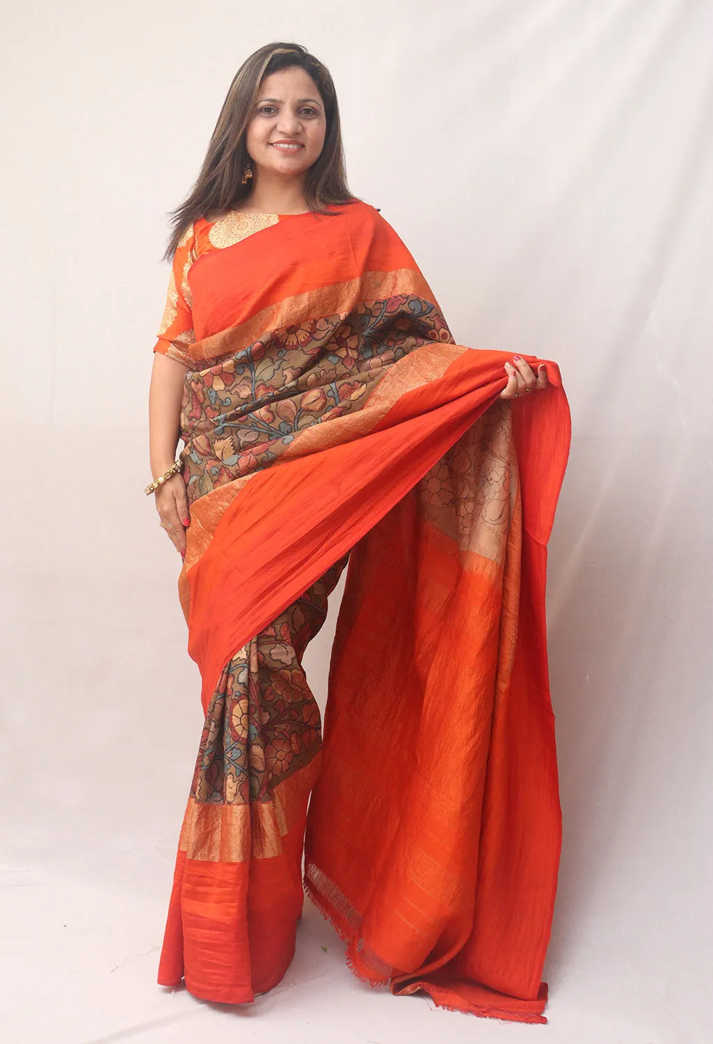 Stunning Multicolor Pen Kalamkari Pure Silk Saree