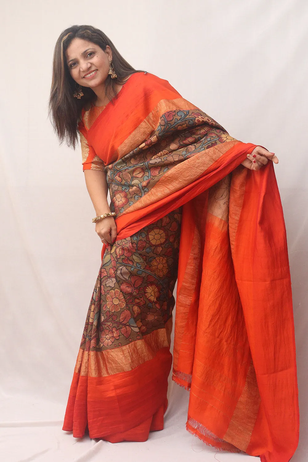 Stunning Multicolor Pen Kalamkari Pure Silk Saree