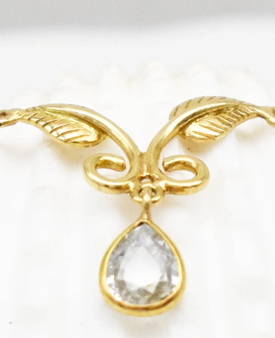 Stunning Natural White Sapphire Leaf Necklace